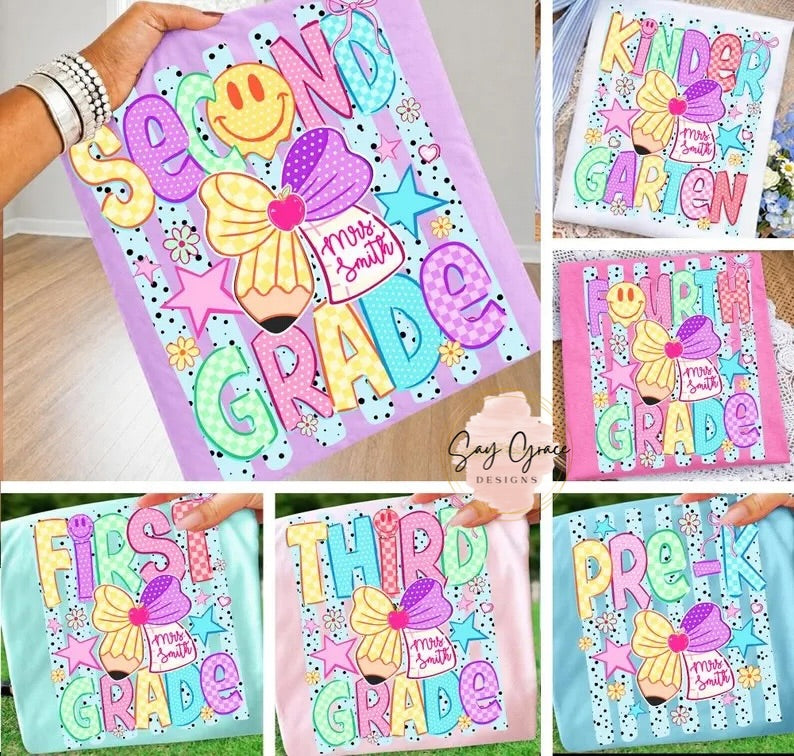 Grade Level Pastel Smiley Face Stripes Personalized