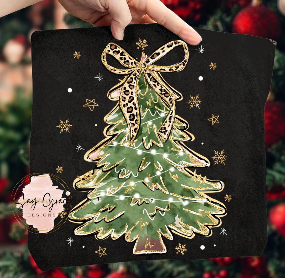 Christmas Tree Leopard Bow