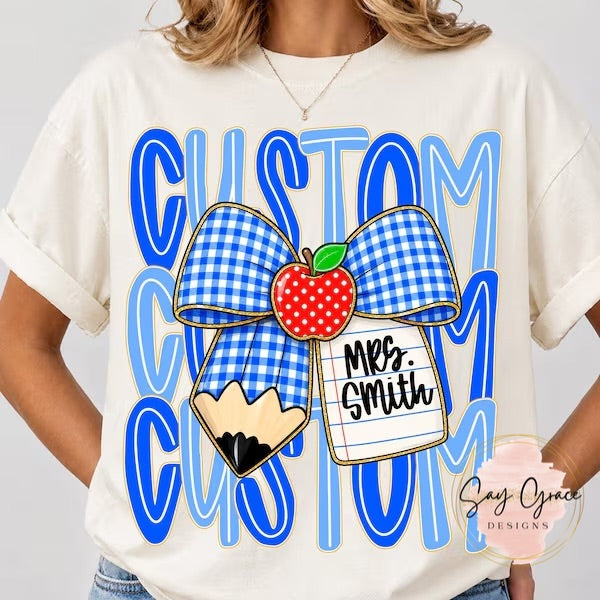 Blue Gingham Bow CUSTOM