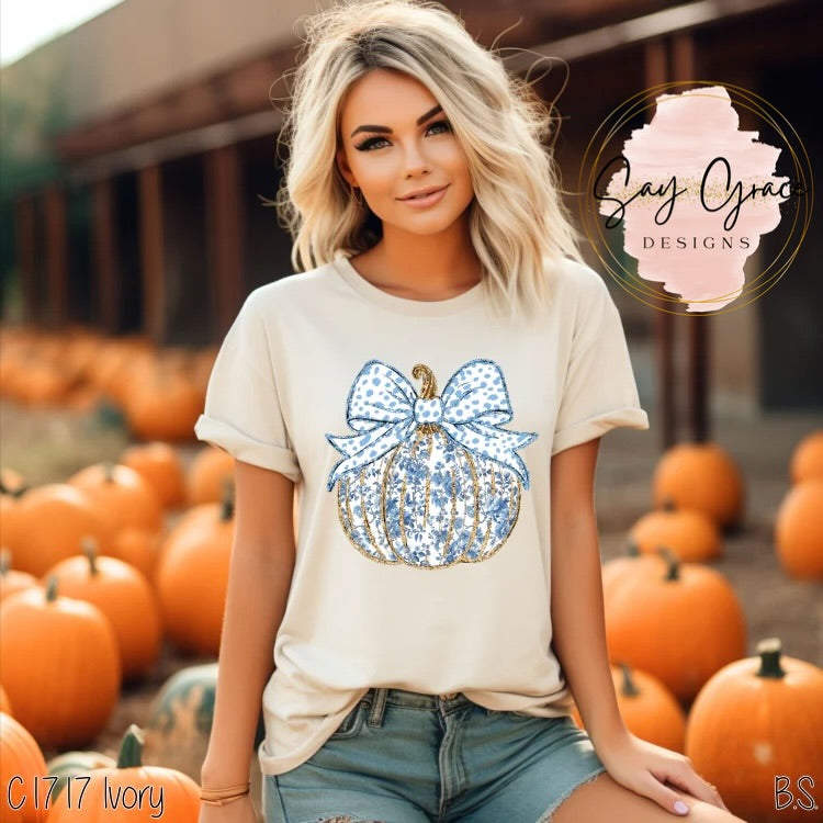 Blue Grand Millennial Coquette Pumpkin