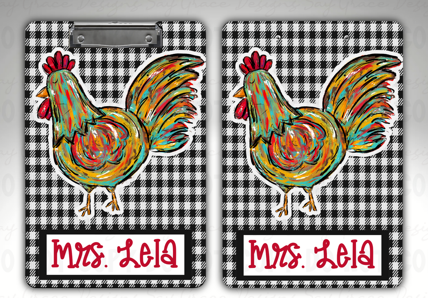 Chicken Buffalo Plaid Personalized Clipboard