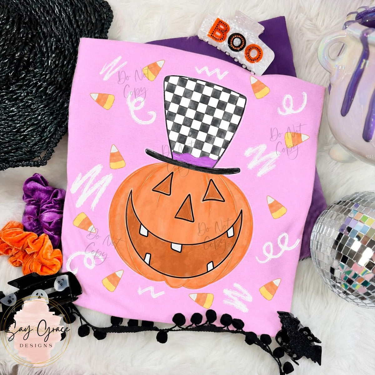 Jack-O-Lantern with Checkered Top Hat