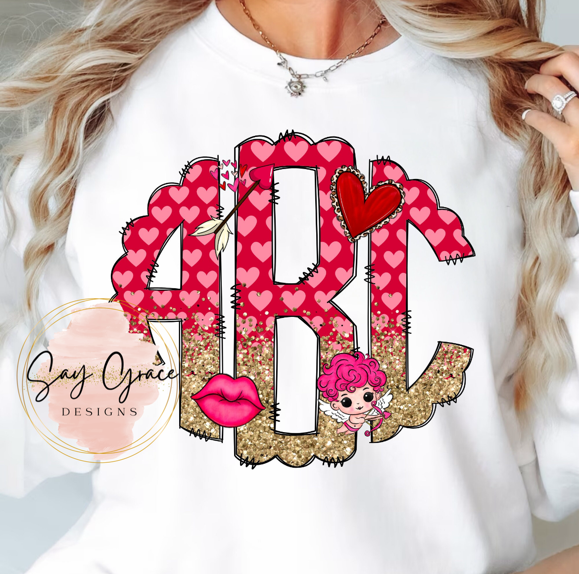 Red and Ponk Hearts Valentine’s Day Monogram