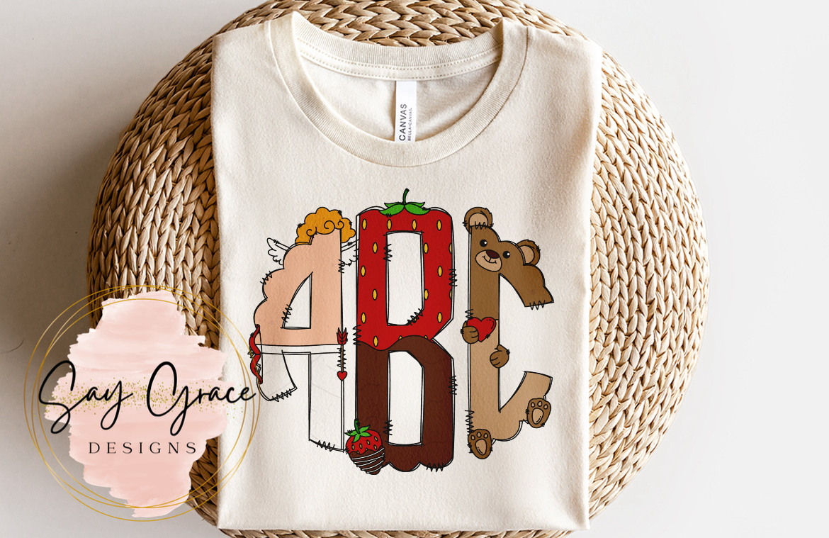 Cupid Strawberry Bear Valentine’s Day Monogram