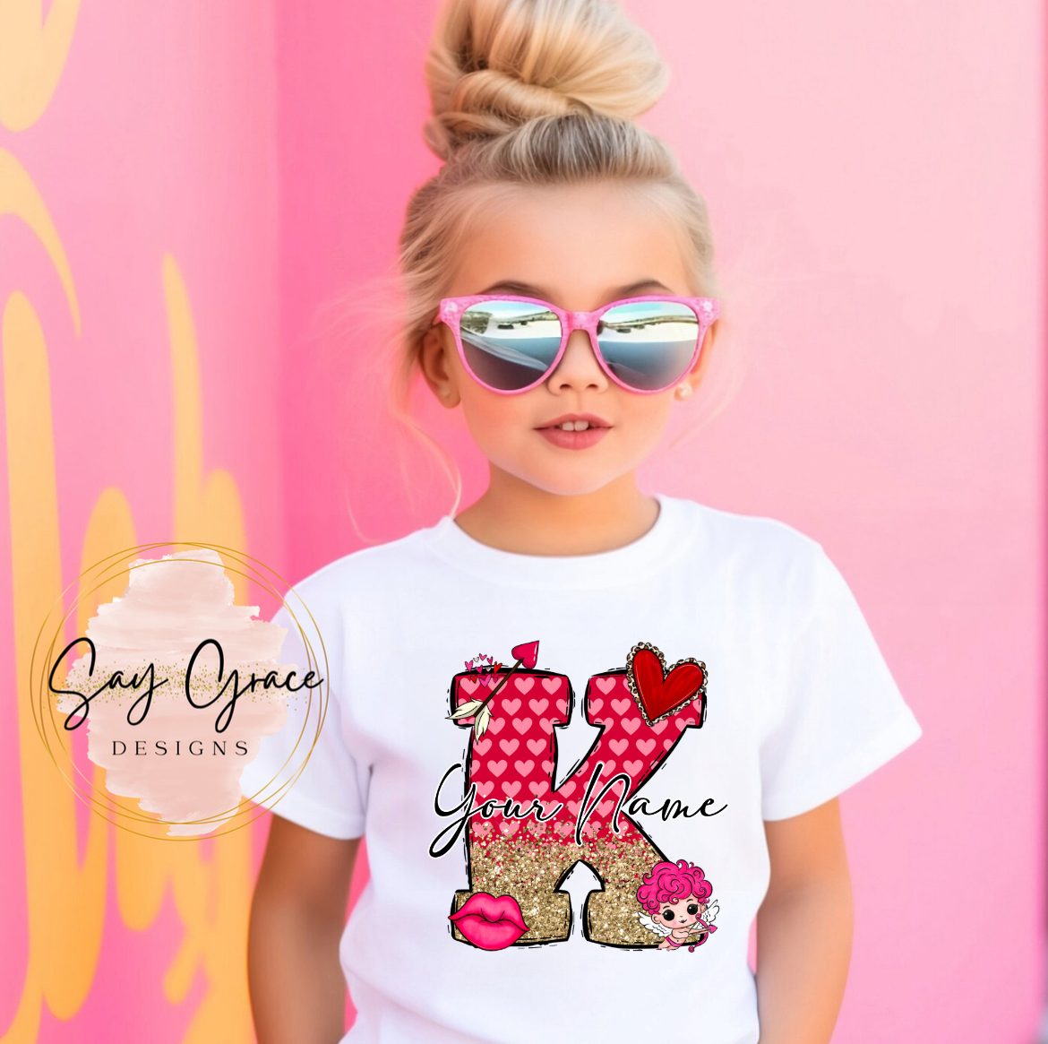 Initial/Name Red and Pink Hearts Valentine’s Day Monogram