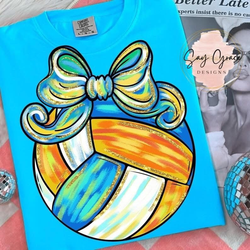 Volleyball with Watercolor Bow