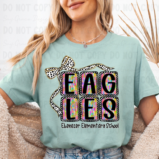 Ebenezer Elementary Eagles Block Letters with Bow