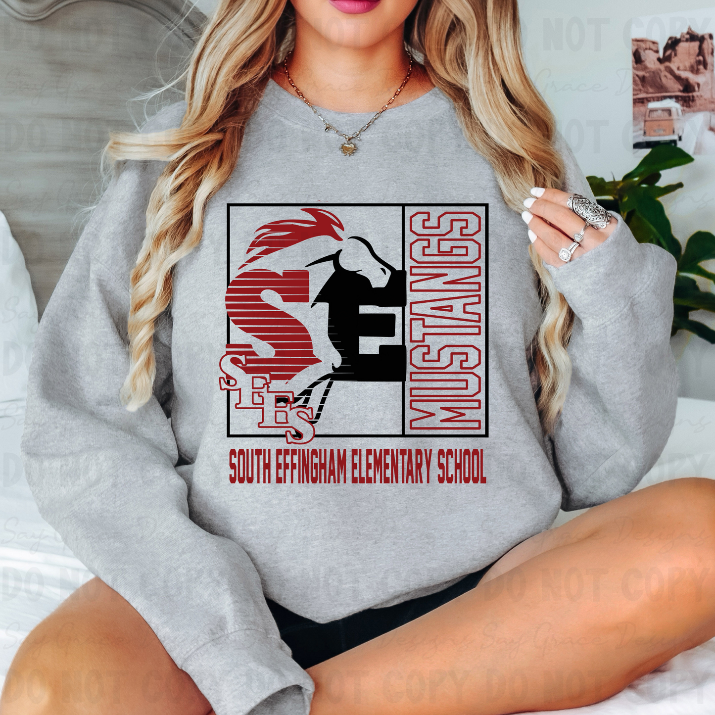 South Effingham Elementary Mustangs Square with Initials