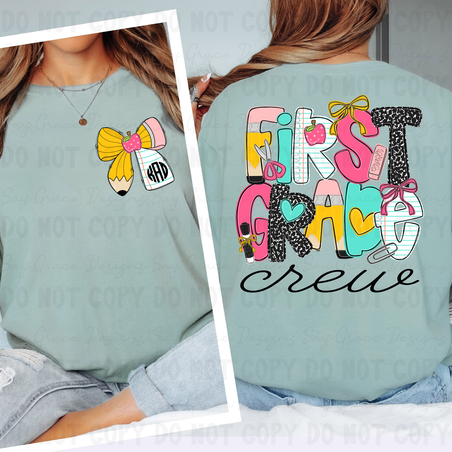 Teach Me Monogram/School Font Grade Level & Occupation - Front and Back