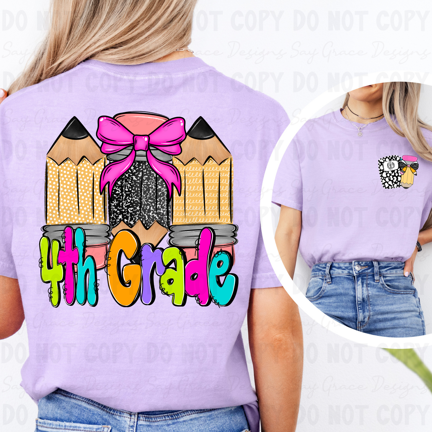 Pencil Trio Monogram Grade Level - Front and Back
