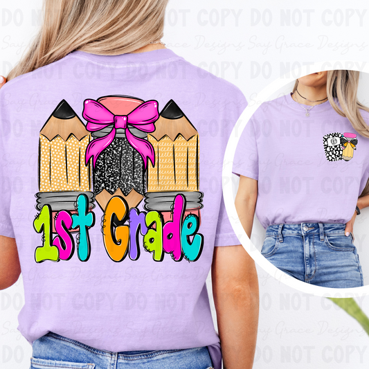 Pencil Trio Monogram Grade Level - Front and Back