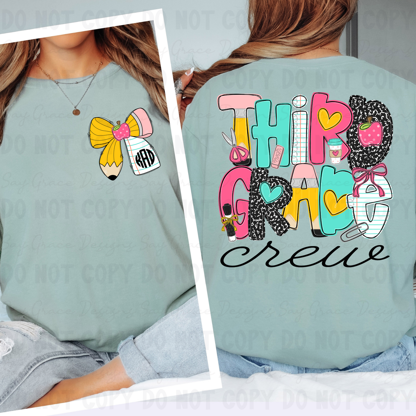 Teach Me Monogram/School Font Grade Level & Occupation - Front and Back