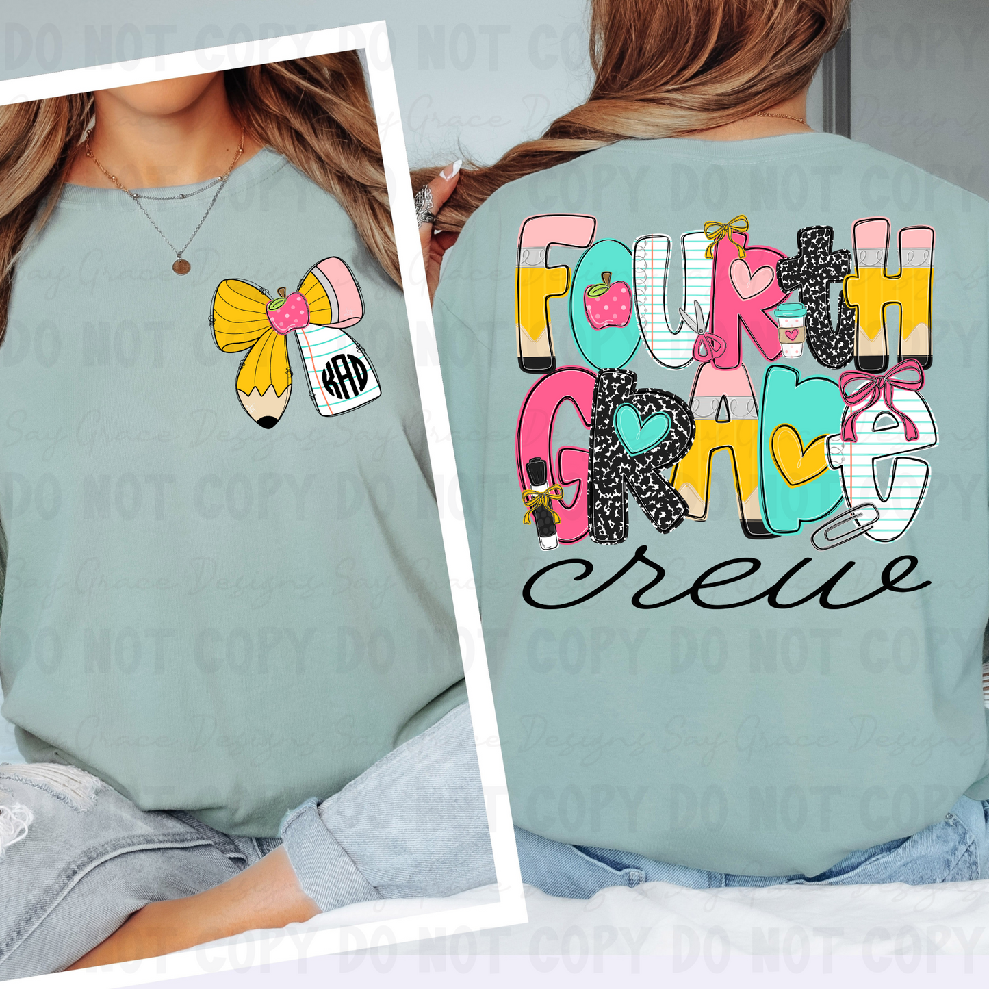 Teach Me Monogram/School Font Grade Level & Occupation - Front and Back