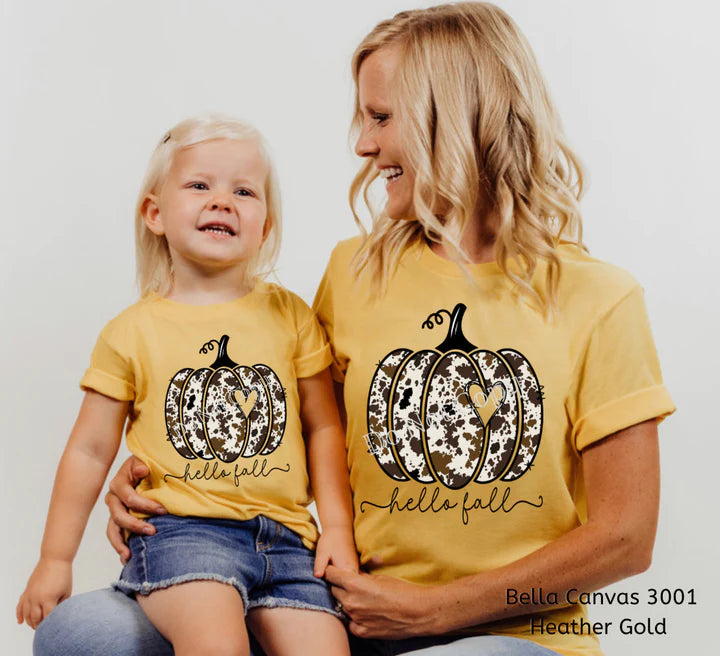 Hello Fall Cowhide Pumpkin - Adult