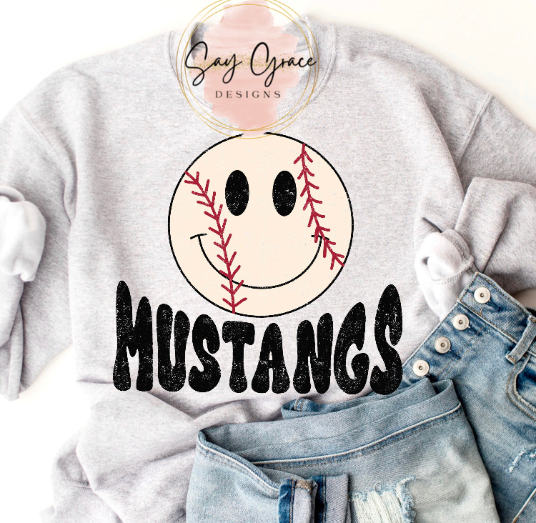 Mustangs Baseball - Smiley Face