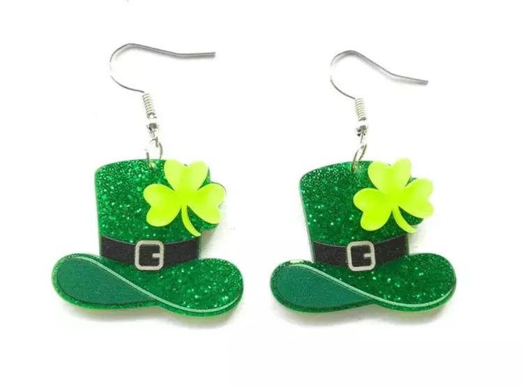 Leprechaun Shamrock Hat Acrylic Earrings