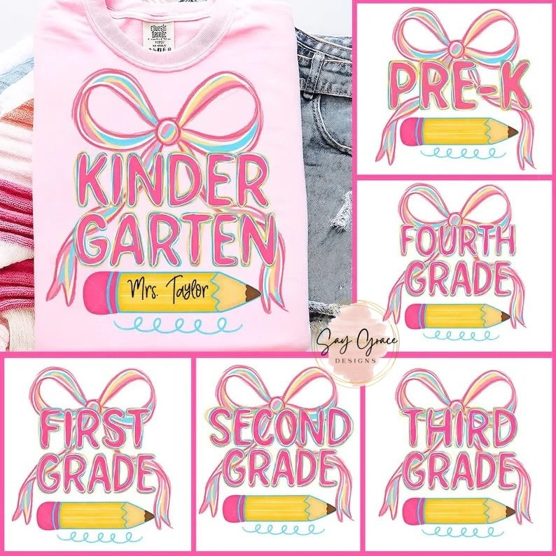 Grade Level Bow Personalized Pencil