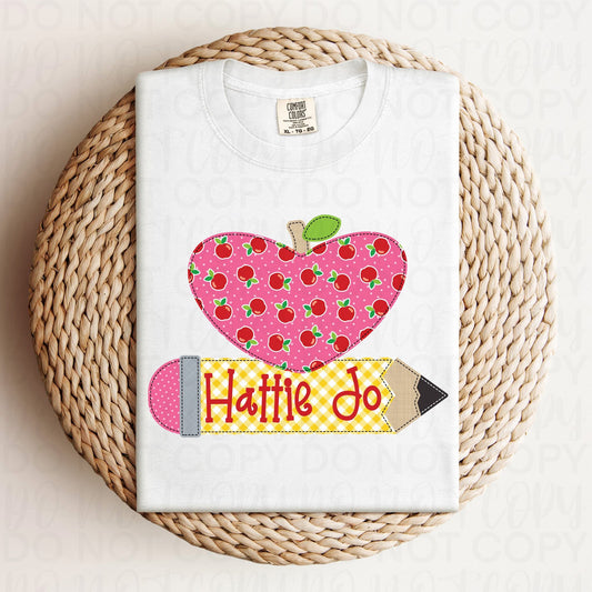 Pencil Heart Faux Applique Personalized