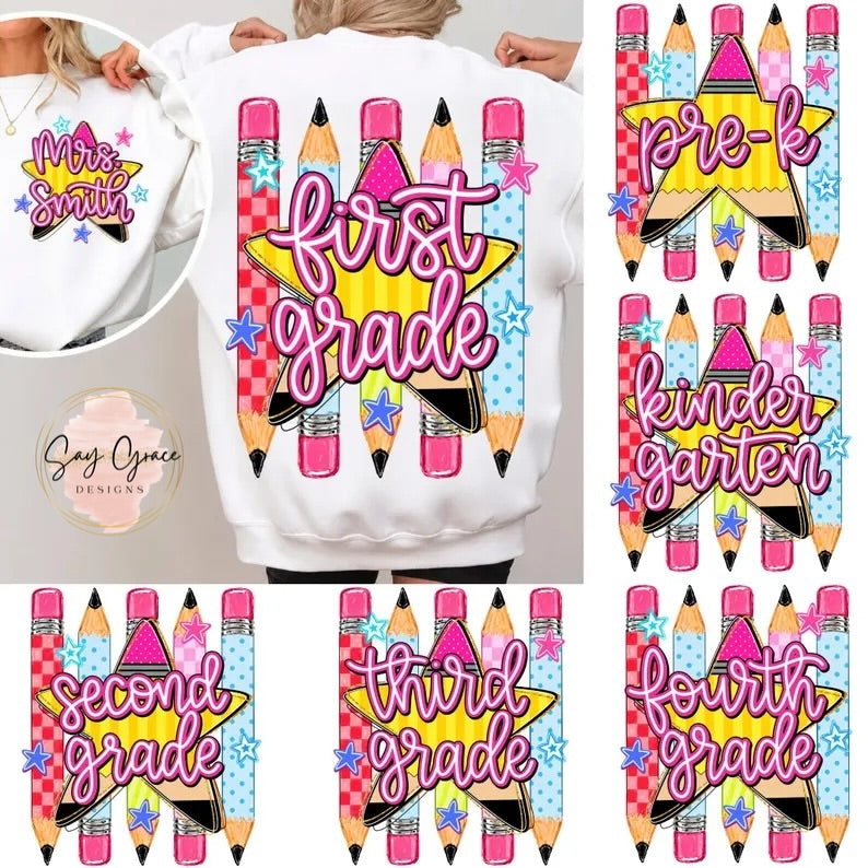 Grade Star/Pencil Front and Back Personalized