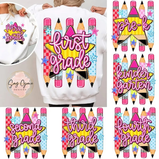 Grade Star/Pencil Front and Back Personalized