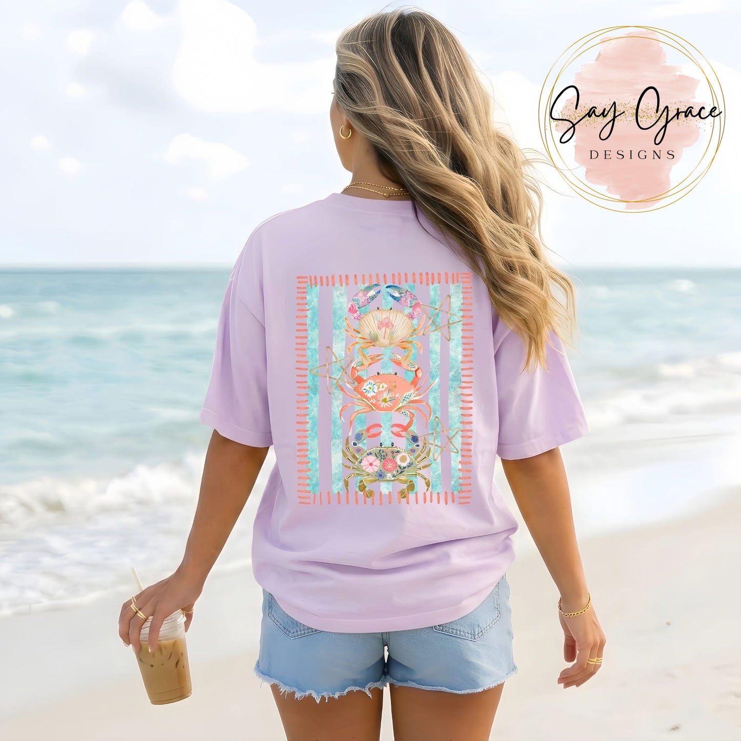 Floral Crabs Stripes Front and Back