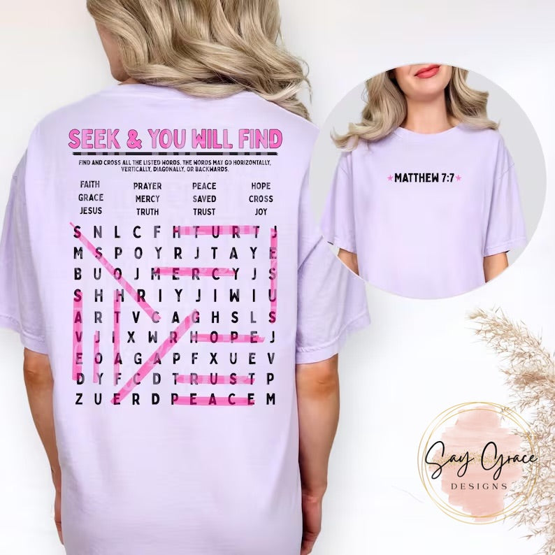 Seek and You Will Find Wordsearch-Front and Back