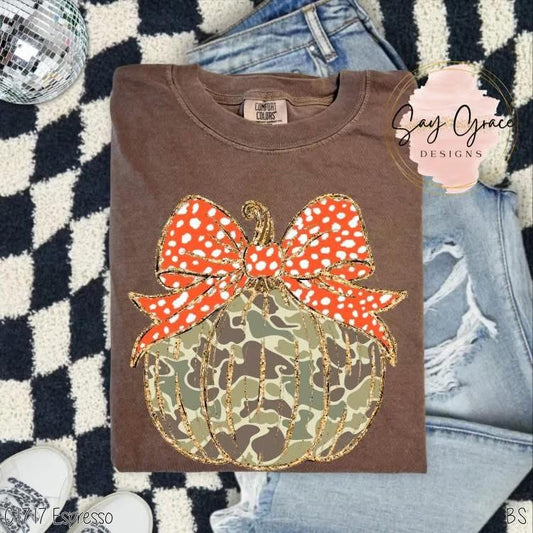 Pumpkin Camo with Orange Bow