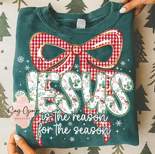 Jesus the Reason for the Season Red Gingham Bow