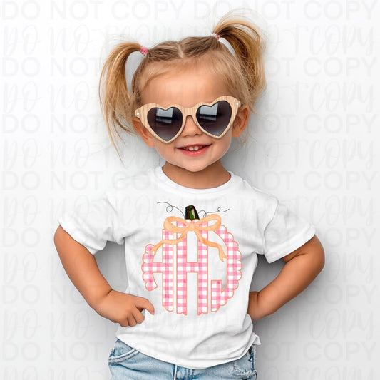 Pumpkin Pink Gingham Monogram