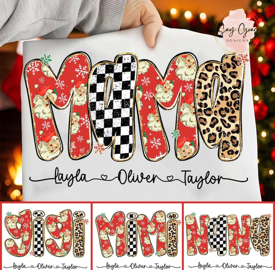 Christmas Leopard/Santa Name Personalized