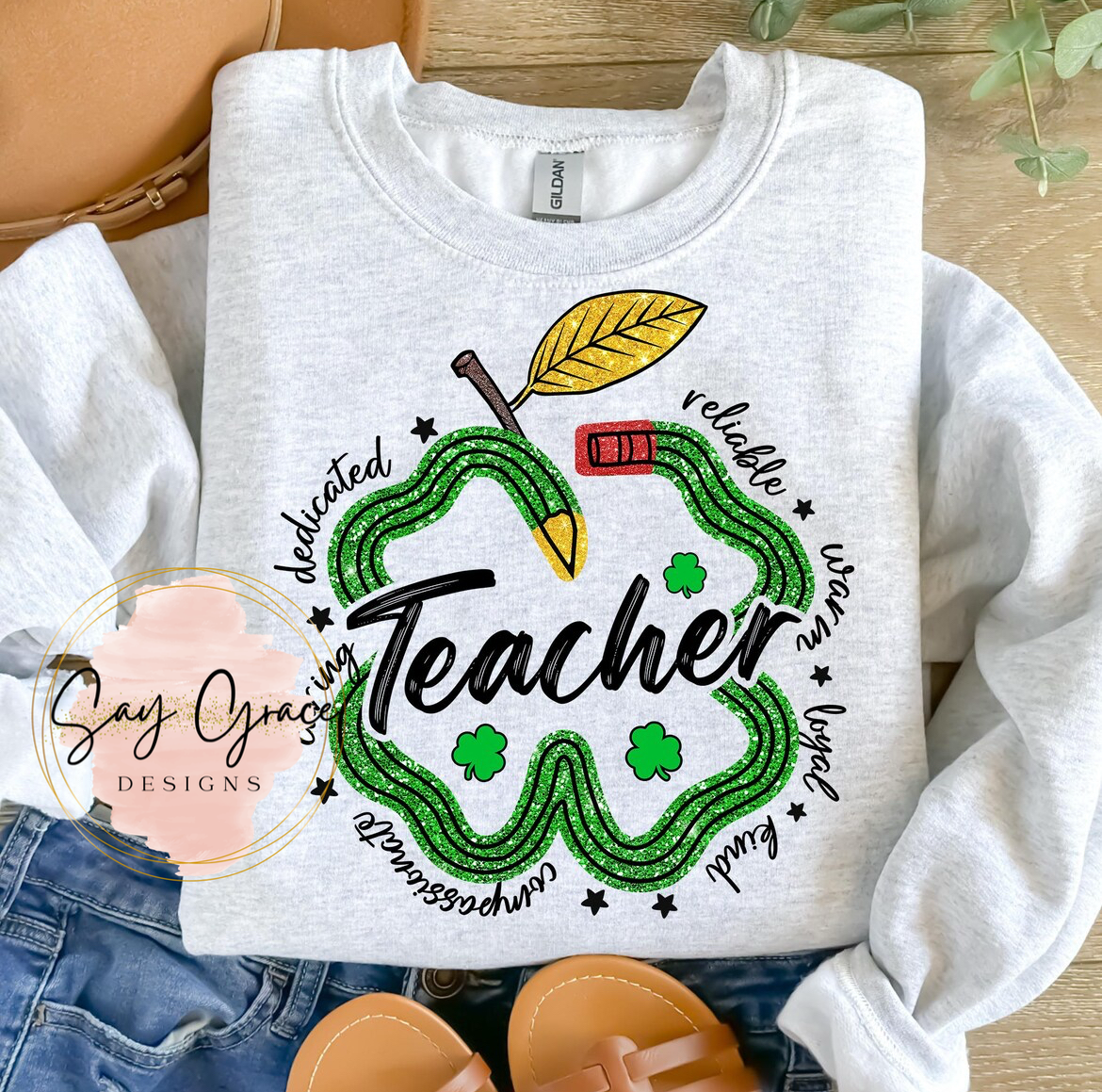 Teacher Shamrock FAUX GLITTER