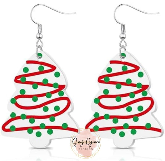 White Christmas Tree Acrylic Earrings