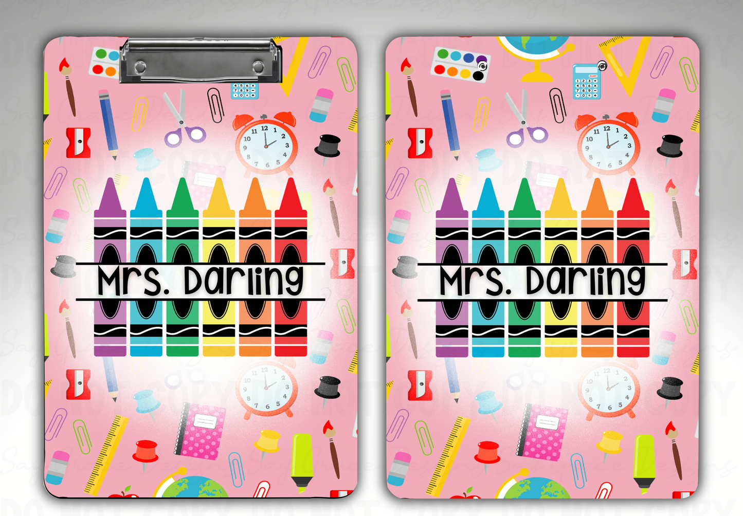 Crayons with Pink Background Personalized Clipboard