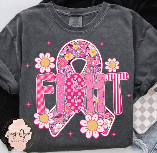Fight Cancer Pink Floral Ribbon