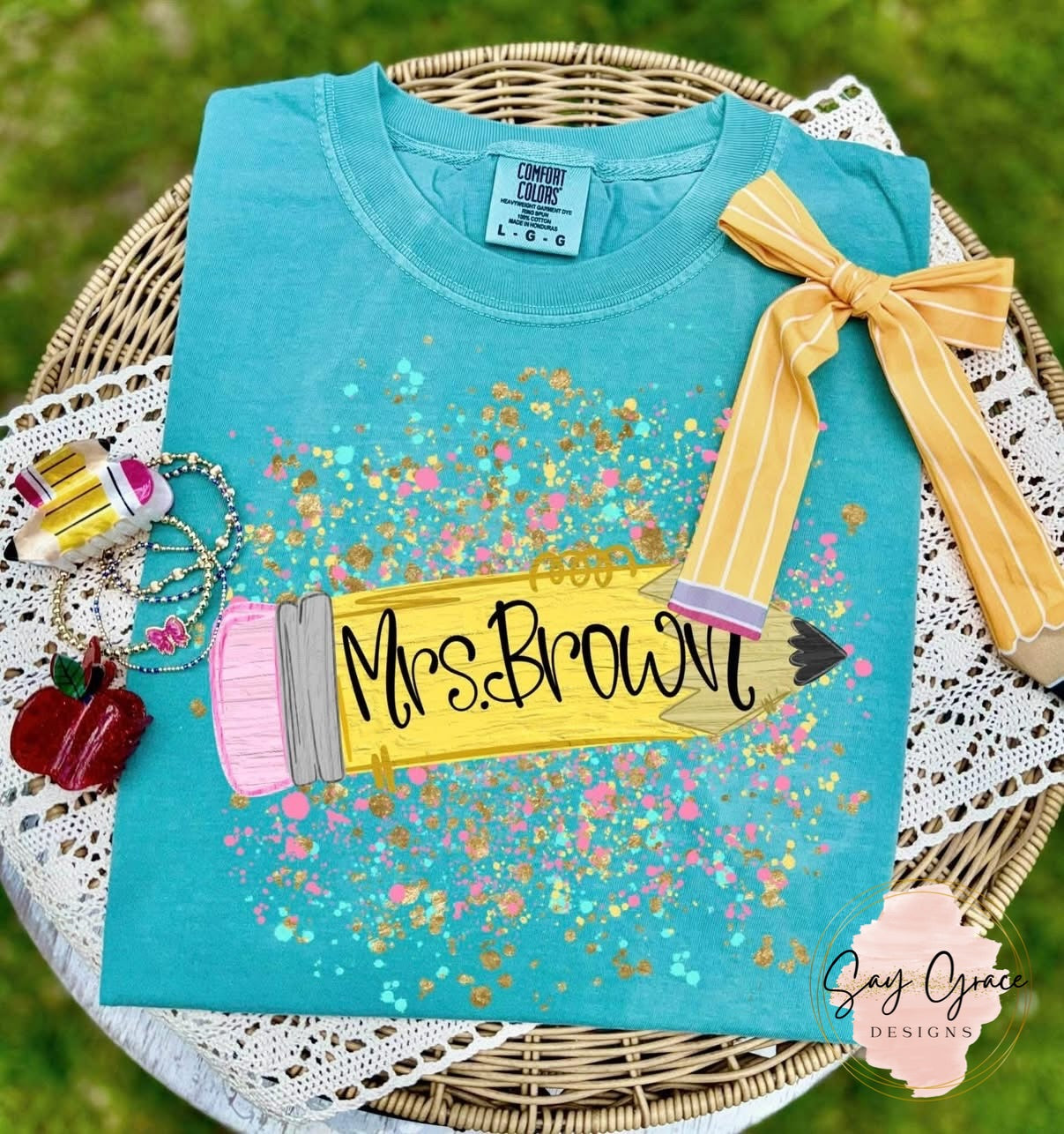 Pencil with Confetti Background CUSTOM