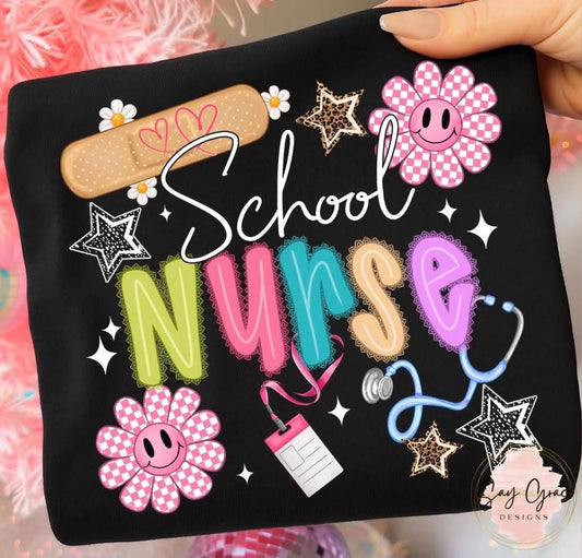 School Nurse White Script and Colorful Letters