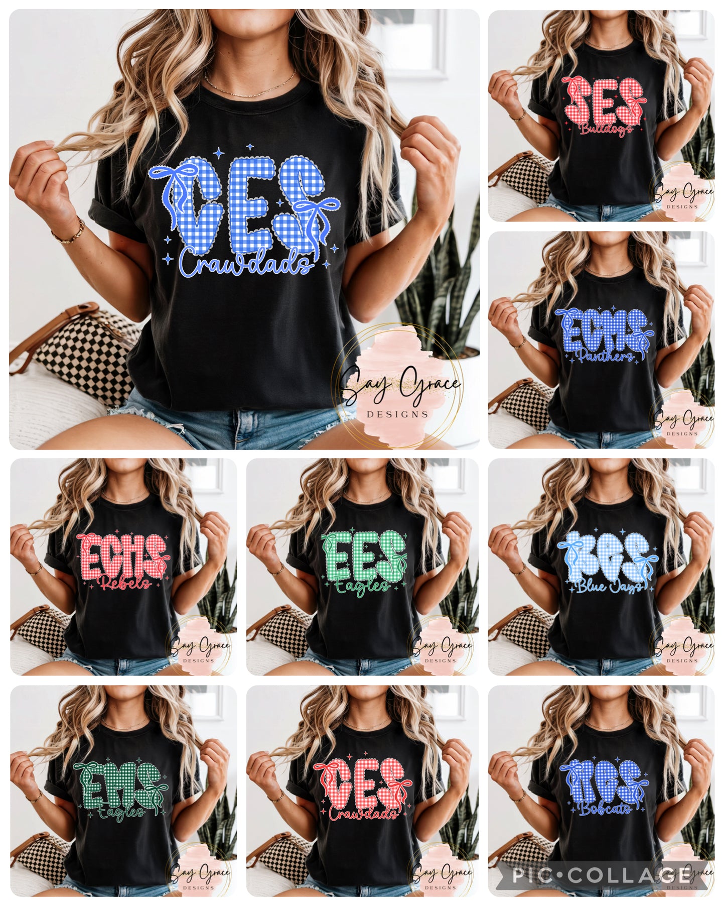 Mascot Gingham School Initials