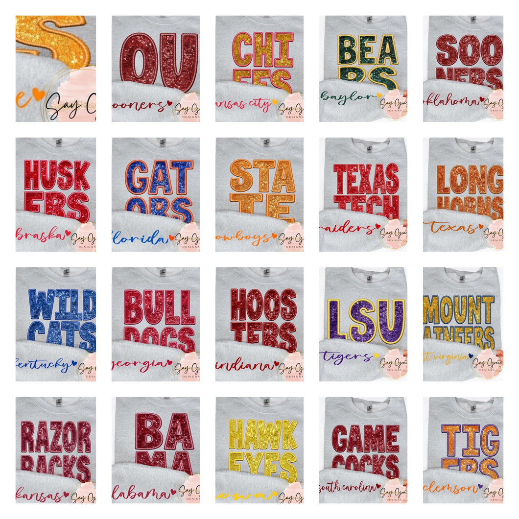 Faux Embroidery Sequin Football Teams