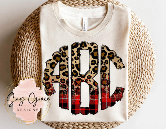 Christmas Plaid/Leopard Monogram