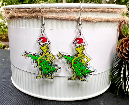 Gr*nch Christmas Tree Acrylic Earrings