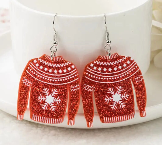 Red Christmas Sweater Acrylic Earrings