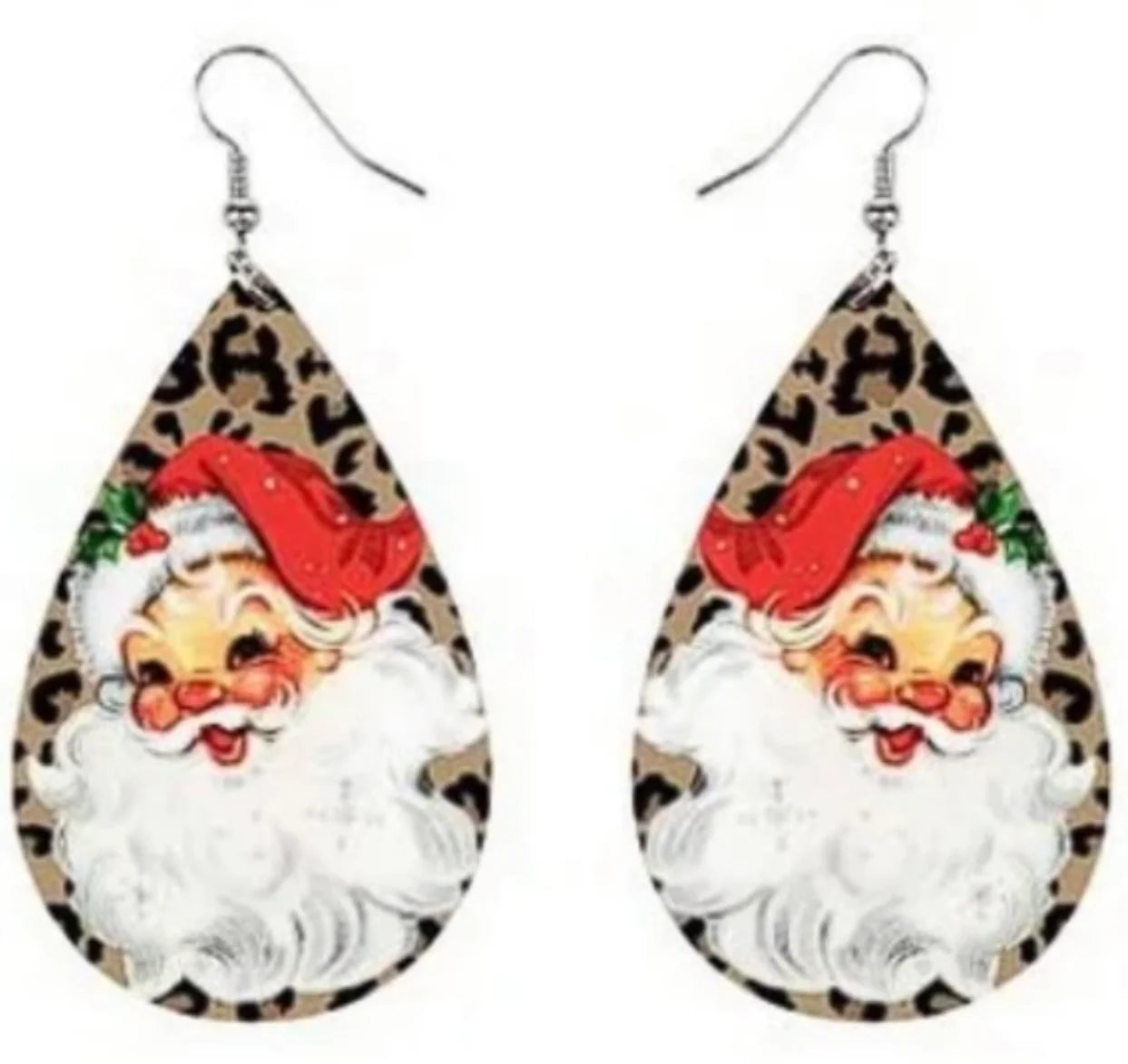 Santa Leopard Acrylic Earrings