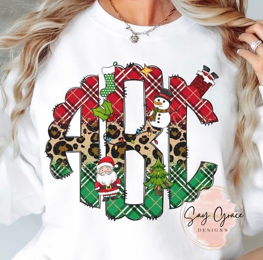 Christmas Plaid Leopard ClipartMonogram