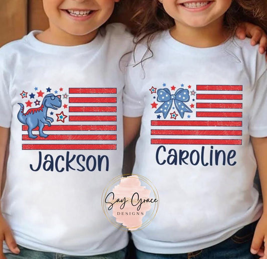 American Flag Bow/Dino (Personalized)