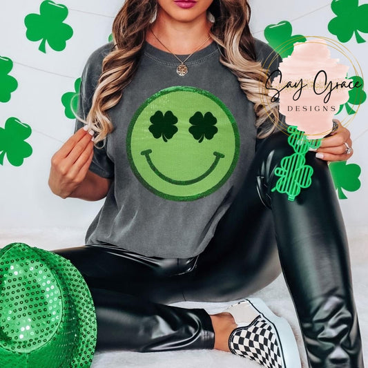 Shamrock Happy Face Sequin Patch
