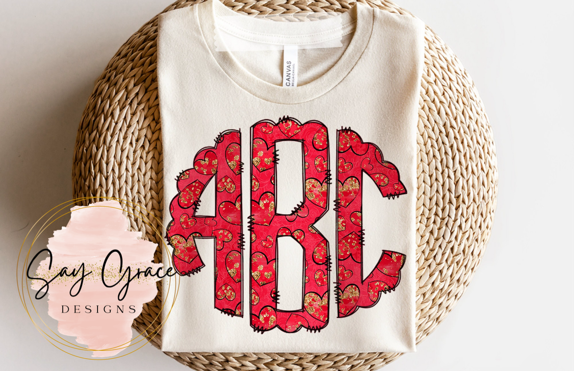 Glitter Hearts Valentine’s Day Monogram