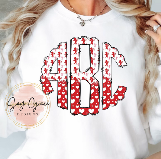 Red and White Cupid with Hearts Valentine’s Day Monogram