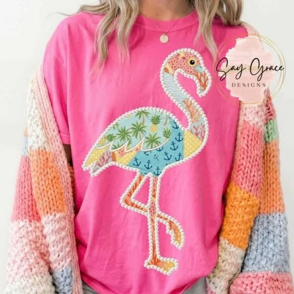 Faux Quilted Pearl Flamingo
