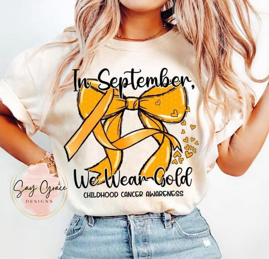 In September We Wear Gold Bow with Hearts