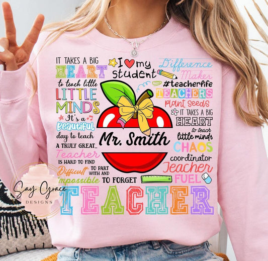 Teacher Apple Typography Personalized